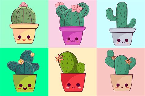 Kawaii Character Cactus Collection 830971 Vector Art At Vecteezy