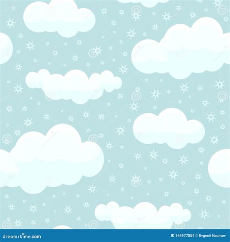 Cute Clouds With Snowflakes Seamless Pattern Winter Design Element Can