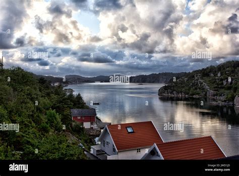 Northern Lights Over South Norway Cabins And Houses Stock Photo Alamy