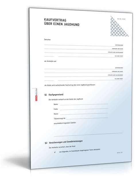 Einfach und unverbindlich formular ausfüllen. Kaufvertrag Jagdhund | Muster zum Download