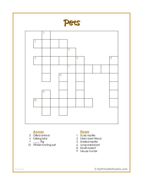 Pets Crossword Puzzle Beginner My Printable Puzzles