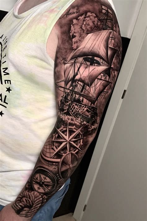 Pirate Tattoo Sleeve Ship Tattoo Sleeves Viking Tattoo Sleeve Realistic Tattoo Sleeve Men