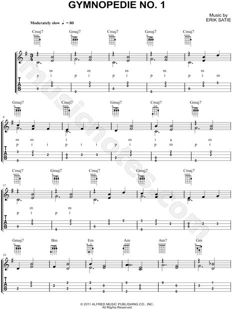 Erik Satie Gymnopédie No 1 Ukulele Tab In G Major Download And Print