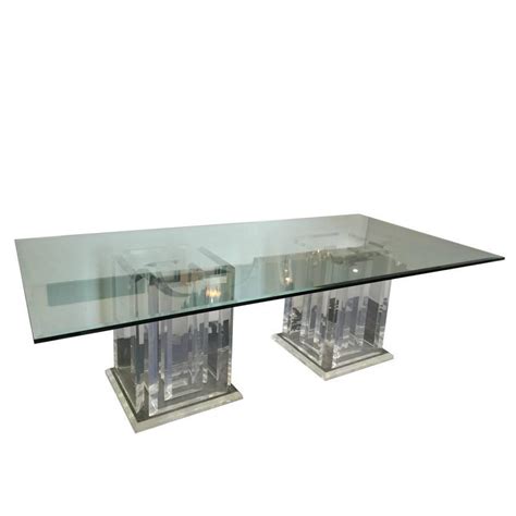 Pair Of Lucite Pedestals And Glass Dining Table At 1stdibs