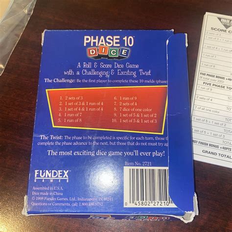 Phase 10 Dice Game By Fundex With Scorecards Vintage 1998 Complete
