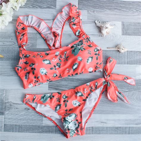 Kailindi Floral Printed Bikini Set Low Waist Swimsuit Women Padded