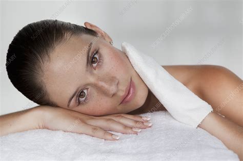 Woman Scrubbing Her Face With Cloth Stock Image F0043963 Science