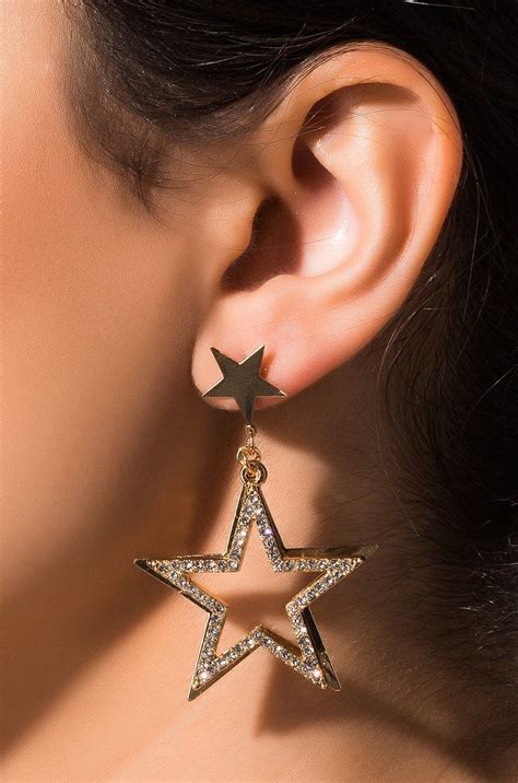 Front View Astro Lights Dangle Earring In Gold Dangle Earrings Earrings Gold Stars