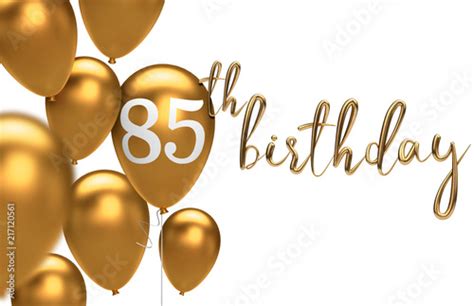 Gold Happy 85th Birthday Balloon Greeting Background 3d Rendering