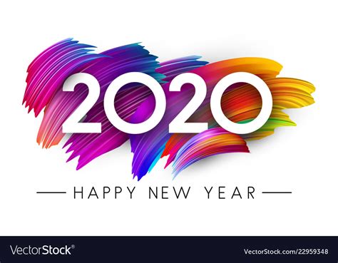 Happy New Year 2020 Card With Colorful Brush Vector Image