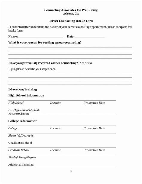Printable Counselling Intake Form Template Customize And Print Riset