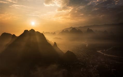 Nature Landscape Mist Sunrise Mountain Guilin River