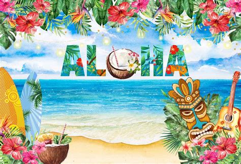 Funnytree 7x5ft Aloha Luau Party Backdrop Summer Tropical Hawaiian