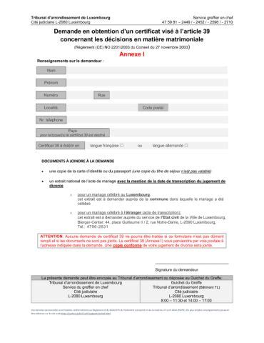 Demande Obtention Certificat Article D Cisions En Mati Re Matrimoniale Annexe I Luxembourg