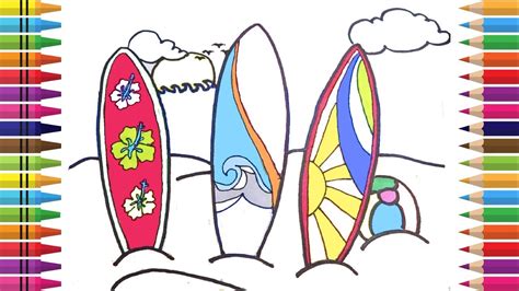 How To Draw A Surfboard Coloring A Surfboard In The Sand Youtube