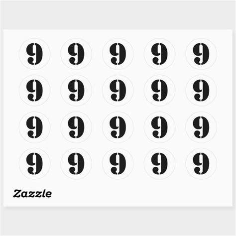 Stencil Numbers By Janz Number 9 Nine White Classic Round Sticker