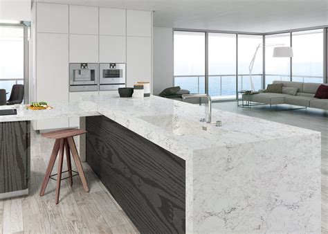White 20mm Carrara Quartz Stone Kitchen Countertops