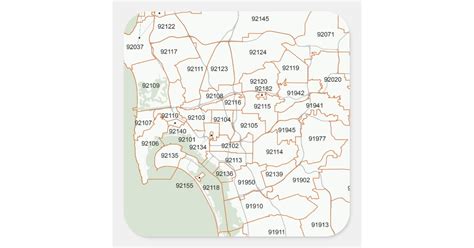 San Diego Zip Code Map Square Sticker All In One Photos