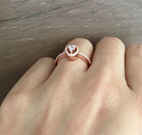 Small Rose Gold Promise Ring Pear Shape Engagement Ring Halo Wedding