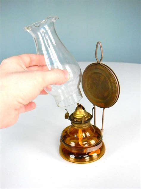 Hanging Oil Lamp Kerosene Glass Amber Reflector Wall Hanger Etsy
