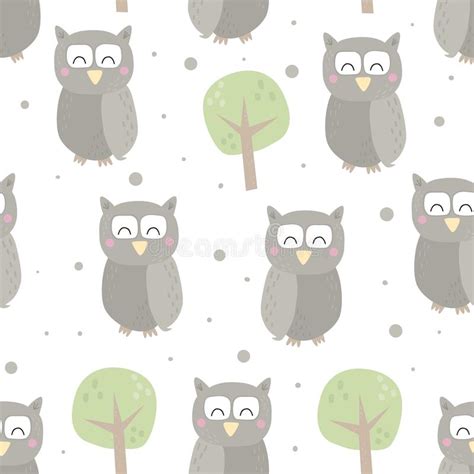 Seamless Pattern With Colorful Funny Owls Funny Owl Vector Illustration Stock Vector