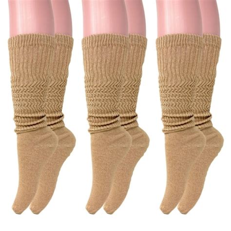 Awsamerican Made Long Cotton Lightweight Slouch Socks 3 Pairs Beige