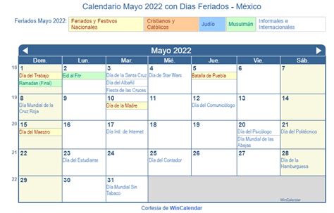 Calendario Mayo 2022 Para Imprimir México