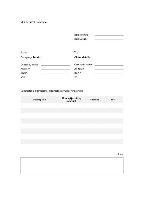 Standard Invoice Template Free To Use