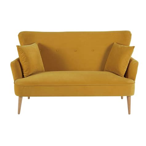 Mustard Yellow 2 Seater Velvet Sofa Leon Maisons Du Monde
