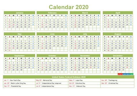 Small Desk Calendar 2020 With Holidays