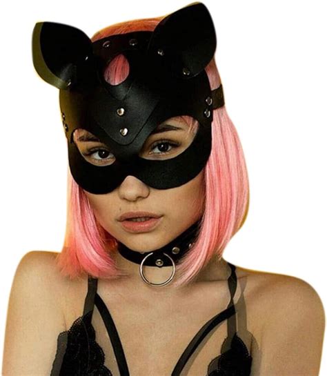 Amazon Com Women Soft Leather Cat Half Face Mask Sexy Bondage Eye Mask