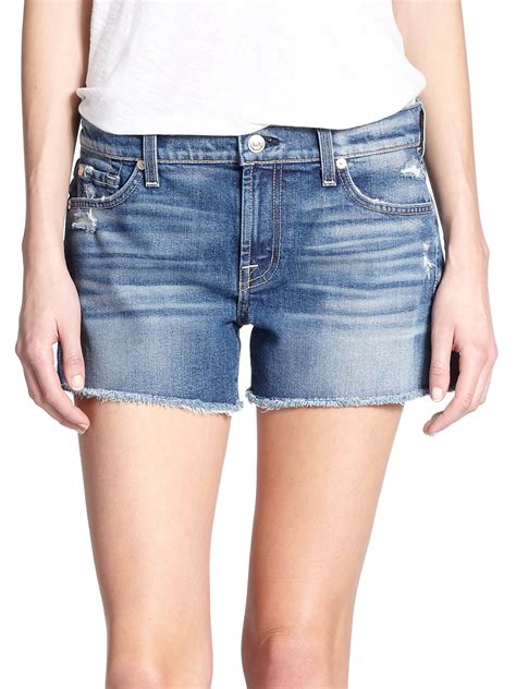 Lyst 7 For All Mankind Cut Off Denim Shorts In Blue