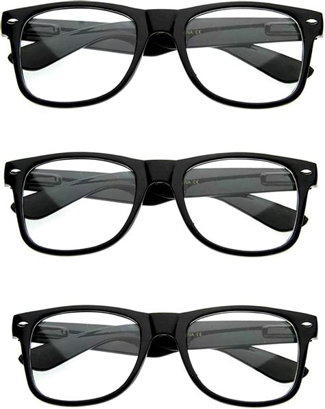 Nerd Raver Poser Clubbing Clear Lens Uv400 Dork Horn Rimmed Glasses 3 Pack Black