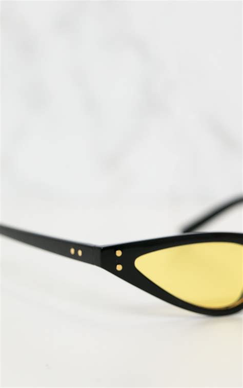 black yellow lens cat eye skinny sunglasses prettylittlething