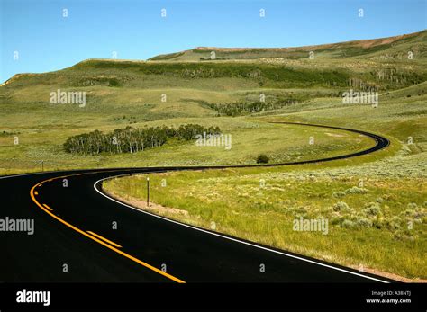 Highway Curves With Orange Center Striping Utah Stock Photo Alamy