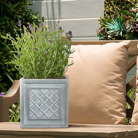 Faux Lead Lattice Box Square Grey Light Stone Garden Planter W22 H22