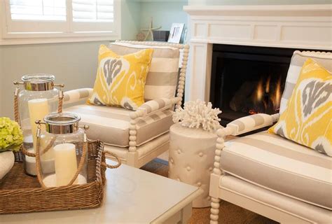 Accent chair yellow and grey Gray Stripe Accent Chairs with Yellow Ikat Pillows ...