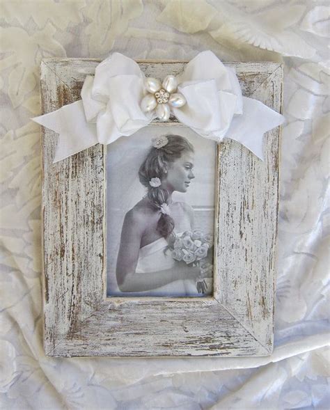 Wedding White Picture Frame Shabby Chic W Bow By Hannahbowbanna 4200