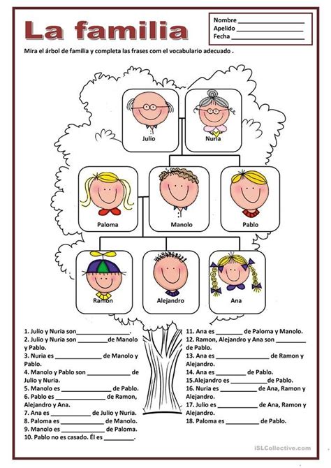 Actividades Miembros De La Familia En Ingles Para Niños De Preescolar