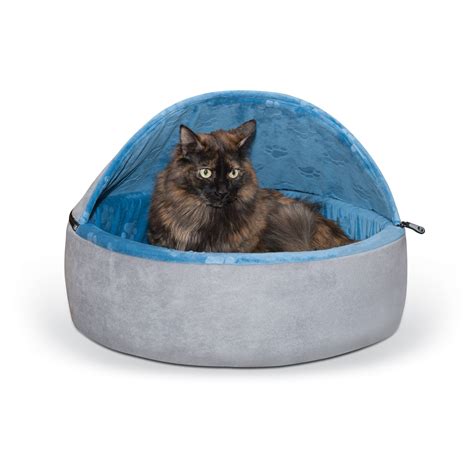 Kandh Blue And Gray Self Warming Hooded Cat Bed Petco