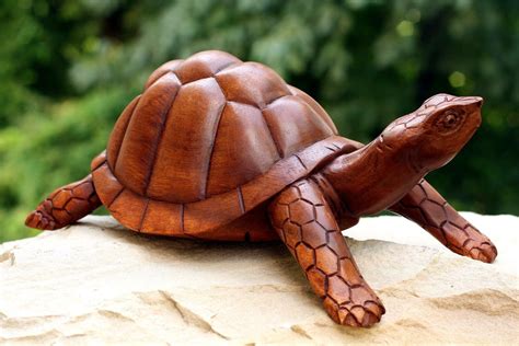 12 Wooden Tortoise Turtle Statue Hand Carved Sculpture Wood Home Decor