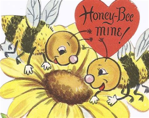F421 Honey Bees Sniffin Flower Vintage Unused Valentine Card Bee