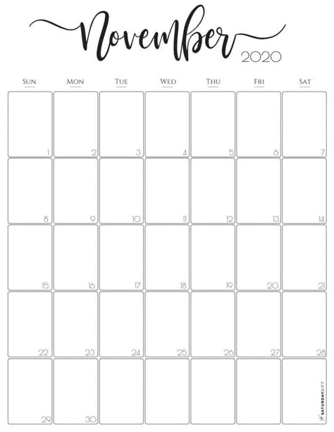 Aesthetic Printable Vertical Calendar 2023 By Saturday T November