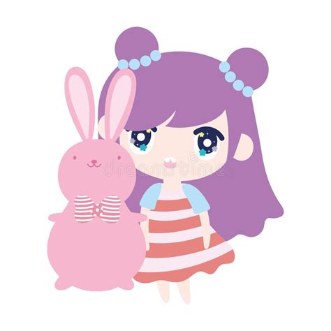 Kids Cute Little Girl Anime Cartoon Bunny Stock Vector