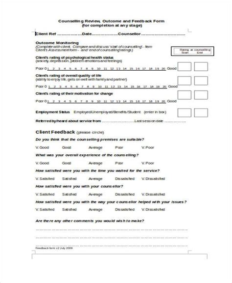 Client Feedback Template Informed Treatment Counseling Feedback Form For Therapists Fillable