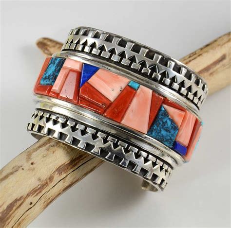 Inlaid Multi Stone Navajo Bracelet Navajo Silver Bracelet