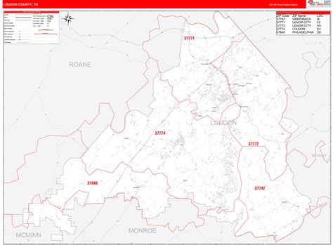 Loudon County Tn Zip Code Wall Map Red Line Style By Marketmaps Mapsales