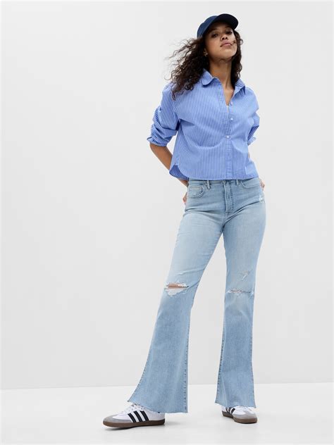 Gap High Rise Split Hem 70s Flare Jeans With Washwell In Light Wash