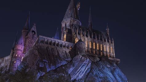 Hogwarts On Top Of Mountain During Nighttime Hd Movies Wallpapers Hd
