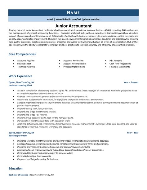 Junior Accountant Resume Example Tips And Tricks Zipjob